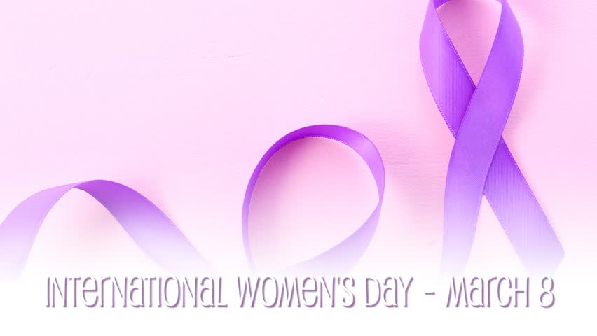 International Women's Day, March 8, purple ribbons with animated text greeting. | Shutterstock HD Video #1024898768