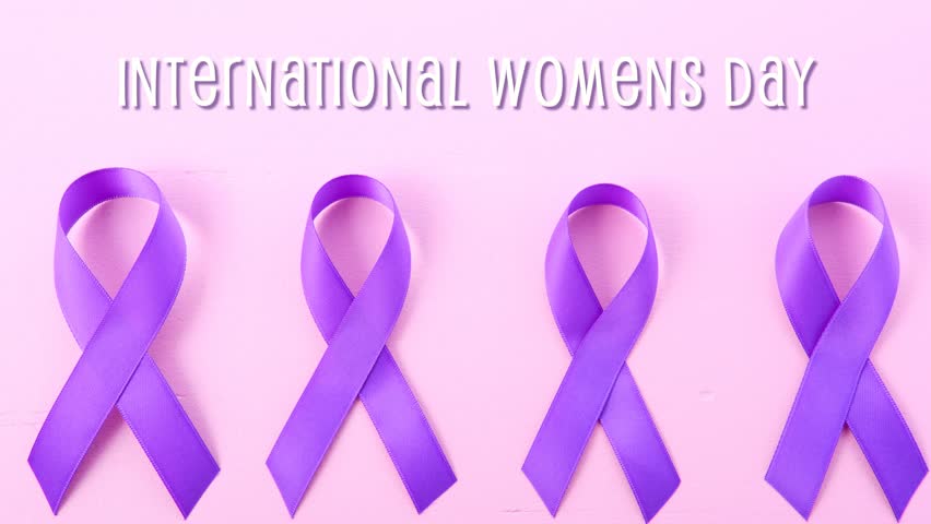 International Women's Day, March 8, purple ribbons with animated text greeting. | Shutterstock HD Video #1024898774