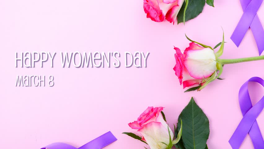 International Women's Day, March 8, purple ribbons with animated text greeting. | Shutterstock HD Video #1024898780
