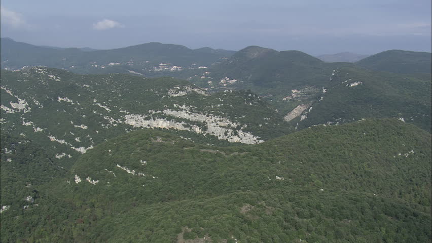AERIAL Italy-Rocky Hills On Way To Valleggia 2007: Heavily wooded Ligurian mountains