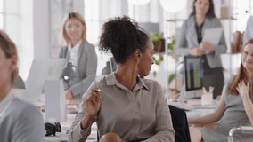 happy group of business people meeting sharing ideas enjoying teamwork presentation in diverse office working together in professional workplace - Powered by Shutterstock - Get 15% off with code: PIKWIZARD15