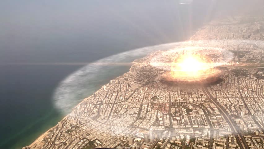 Atom Nuclear Bomb Exploding Over City
Powerful Video Compositing simulates real Footage with visual effect elements of Nuclear Explosion over Israel Tel aviv city coast in daylight

