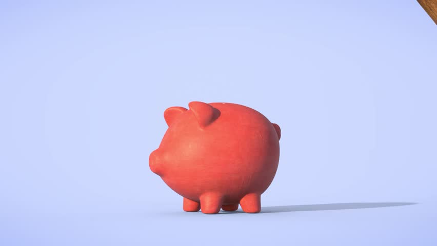 Piggy bank destroyed by a hammer in slow motion.
3D Animation. Royalty-Free Stock Footage #1024936994