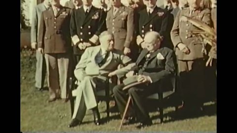 CIRCA 1943 - FDR visits Morocco for high level meetings with Allied strategists in World War Two. Good footage of Winston Churchill.
