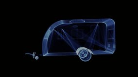 The hologram of a particle modern Trailer house. 3D animation of Travel truck house on a black background with a seamless loop - Powered by Shutterstock - Get 15% off with code: PIKWIZARD15