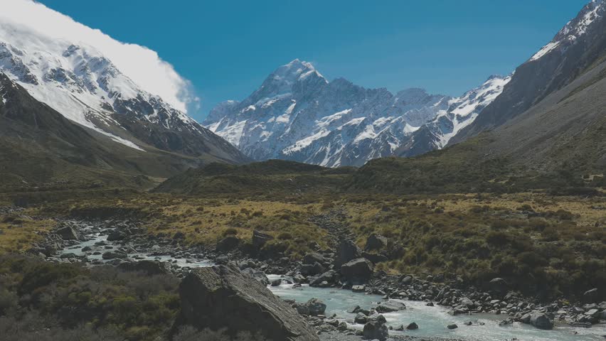Mouintains in Hooker Valley Track in Aoraki National Park, New Zealand, South Island