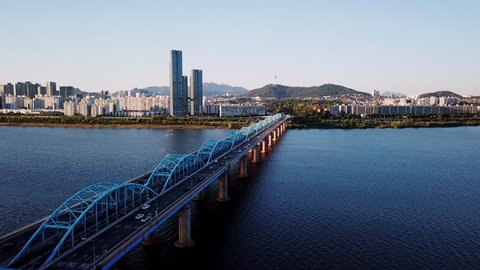 Beautiful cityscape Aerial view of Seoul City, South Korea. 