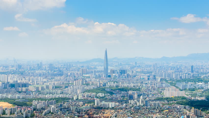 Time lapse of Seoul city with Clouds float above.