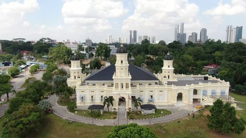 JOHOR, MALAYSIA - MARCH 2, 2019: Newly refurbished Mosque Sultan Abu Bakar located facing Strait of Tebrau and Singapore. The building design mix with Europe and local Malay design