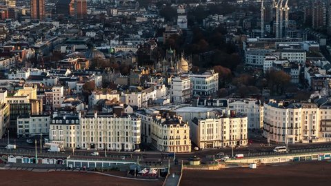 Aerial view of Brighton UK, Brighton Waterfront, Royal Pavilion, United Kingdom