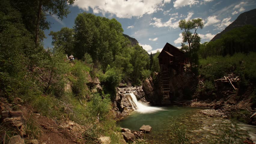 Panoramic long-exposure time-lapse video of clouds passing over the Crystal Mill in the mountains of Colorado.  This video has left to right camera pan.