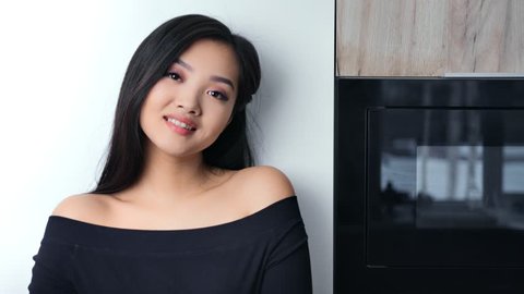 Playful Cute Asian Young Woman Naked Stock Footage Video (100% Royalty