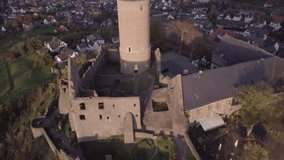Aerial View Medieval Fort Ruins Gleiberg Wettenberg Germany Camera Descending