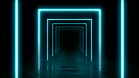 Abstract background with animation of flight in abstract futuristic tunnel with neon light. Animation of seamless loop. 