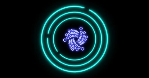 Glowing symbol Iota (MIOTA) of cryptocurrency spinning rings around it. Digital lock concept of denying access