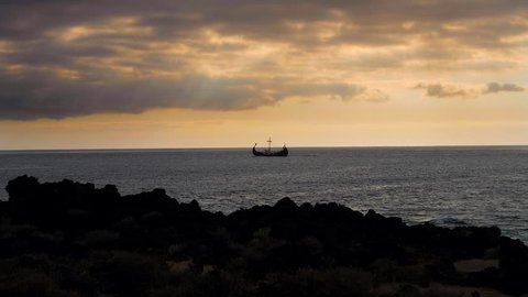Los Cristianos (Tenerife), Spain - 09 22 2018: Touristic viking boat