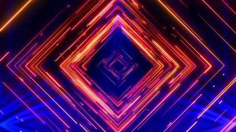 4K Abstract looped polychrome background of animated, glowing, multi-colored geometric shapes, lines and points.