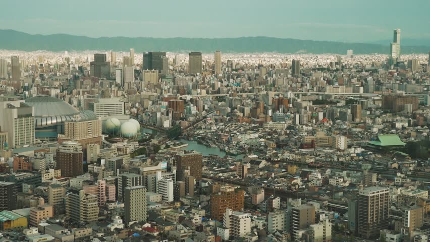 Osaka, Japan. Aerial Shot Of Central Buildings District
