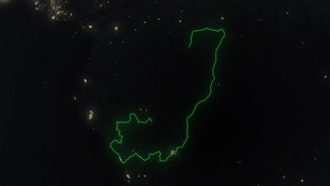 Realistic 3d animated earth showing the borders of the country Republic of the Congo and the capital Brazzaville in 4K resolution at night