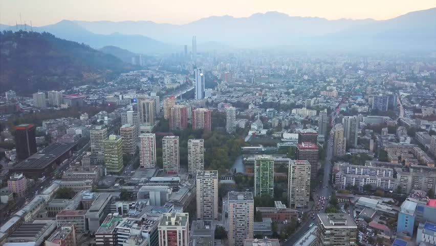 Aerial view of the city Santiago de Chile at sunrise