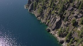 Drone footage of the evergreen coast of Lake Tahoe