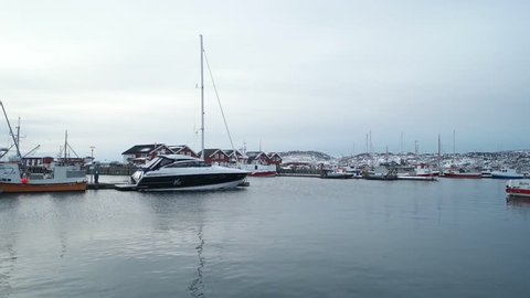 Bodo / Norway - February 2019: Yachts and boats are at the pier 