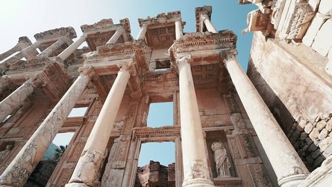 Ruins of Celsius Library in ancient city Ephesus, Turkey Full HD