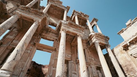 Ruins of Celsius Library in ancient city Ephesus, Turkey Full HD