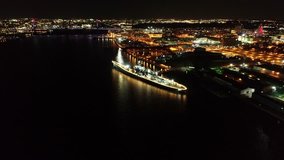 Aerial Video of Camden New Jersey Waterfront at Night