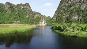 Trang An eco-tourist complex site in Ninh Binh, Vietnam from above