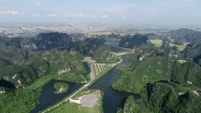 Trang An eco-tourist complex site in Ninh Binh, Vietnam from above