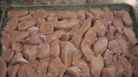 Uncooked chicken. Slow zoom out. 4k