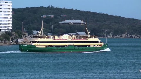 Manly, New south Wales, Australia. March 2019. The Manly Ferry leaves Manly Wharf on its way to Circular Quay in Sydney.