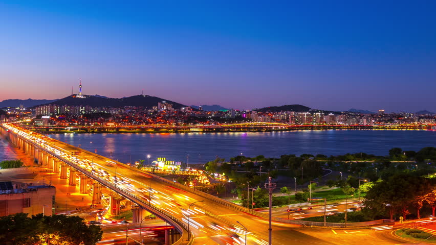 Time lapse of Seoul City Skyline at night ,South Korea.
