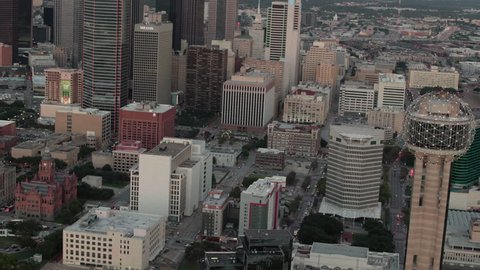 Dallas, Texas CIRCA 2018. Aerial view of downtown city and view of the Reunion Tower in Dallas, Texas.