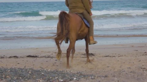 Slow motion of a horse rider on a beach