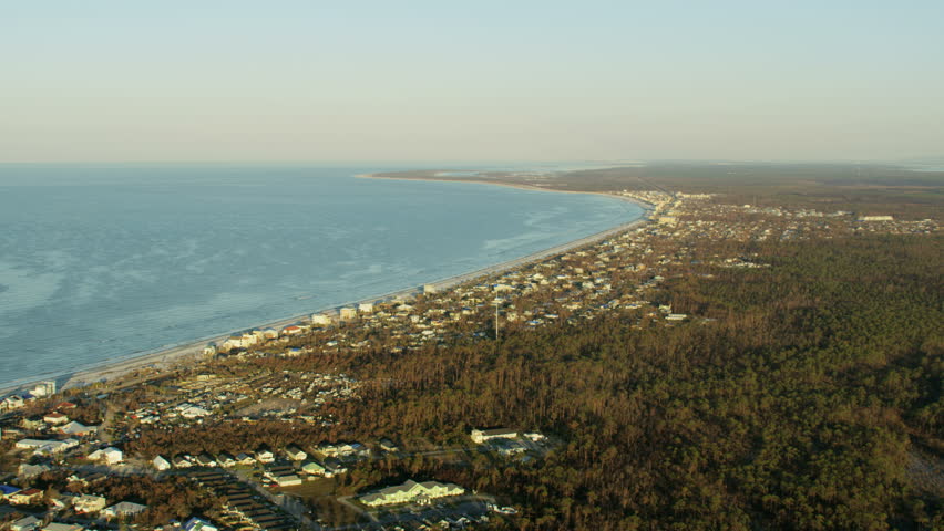 Aerial landscape sunrise view along Mexico beach Florida in the aftermath of Hurricane Michael Landfall property and coastal damage after storm surge USA RED WEAPON