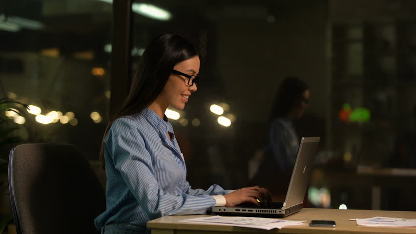 Young Woman Finishing Work On Laptop Stock Footage Video (100% Royalty ...