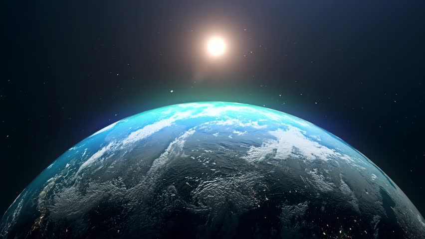 Realistic Earth, World sunrise 3d rendering. Globe planet and sun on space. | Shutterstock HD Video #1025167559