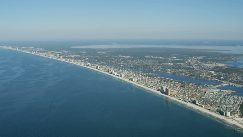 Aerial coastline view of Panama City Beach hotels and condominiums Gulf of Mexico vacation resort tourist beaches Florida America RED WEAPON