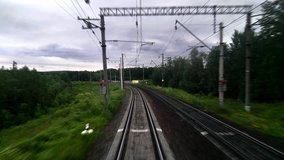 View from last train wagon to turn of railway,mobile phone video