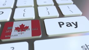 Bank card featuring flag of Canada as a key on a computer keyboard. Canadian online payment conceptual animation - Powered by Shutterstock - Get 15% off with code: PIKWIZARD15