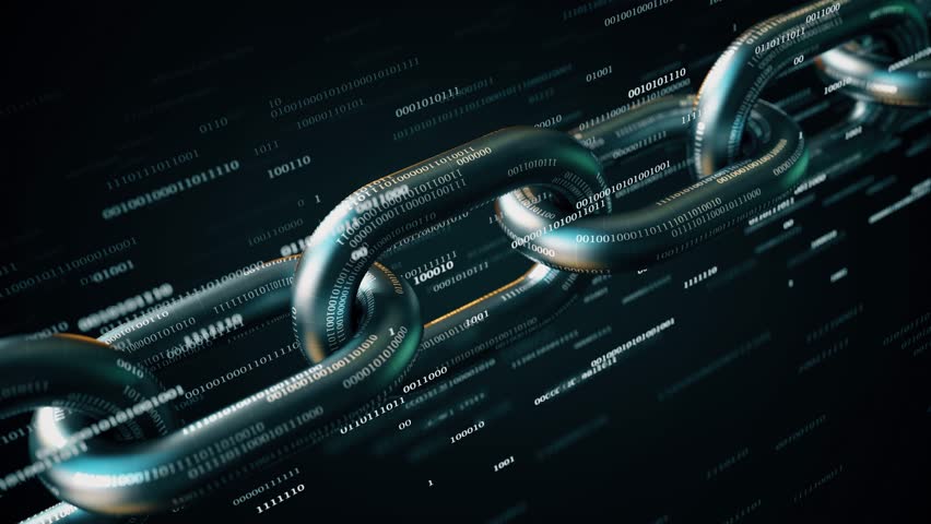 Metal chain with many binary numbers. Blockchain technology conceptual loopable 3D animation - Powered by Shutterstock - Get 15% off with code: PIKWIZARD15