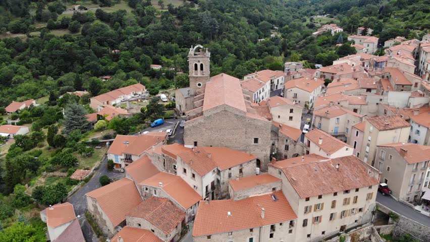 Ascending Drone Footage of the Chapel at Mosset in the Pyrenees-Orientales Mountains in the South of France | Shutterstock HD Video #1025198375