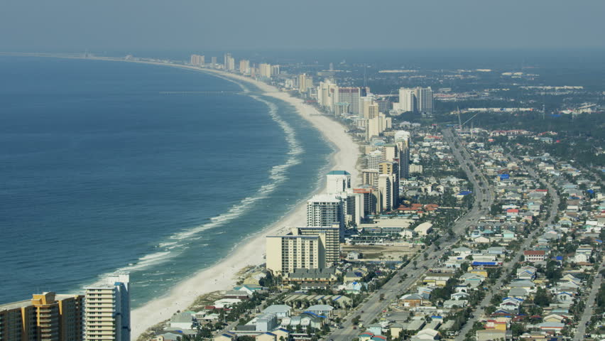 Aerial view of Panama city beach Gulf of Mexico showing damage from recent Hurricane Michael along the Panhandle Florida America RED WEAPON