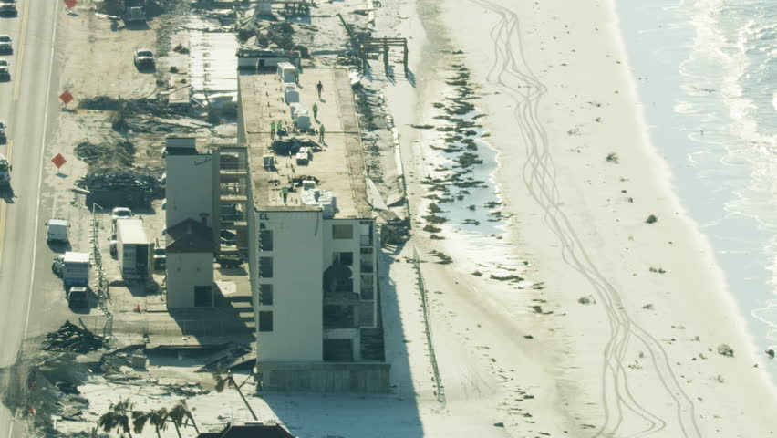 Aerial view along Mexico beach Florida Panhandle in the aftermath of Hurricane Michael property and shoreline damage after storm surge USA RED WEAPON