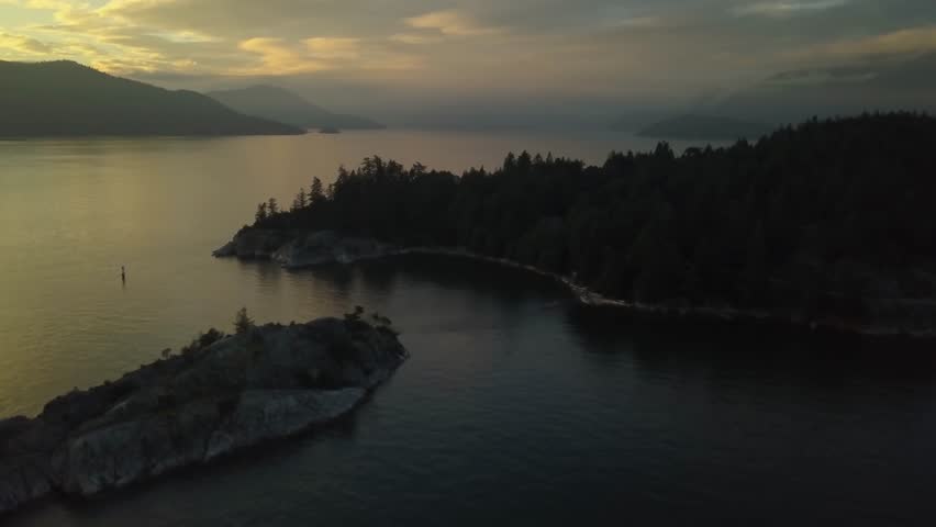 Aerial view of a beautiful Canadian Landscape during a vibrant summer sunset. Taken in Whytecliff Park, Horseshoe Bay, West Vancouver, British Columbia, Canada.