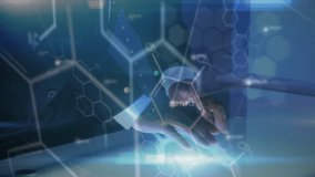 Digital composite of a professional businessman using 3D digital technology touchscreen showing holographic DNA molecules in modern office - Powered by Shutterstock - Get 15% off with code: PIKWIZARD15