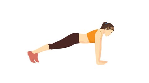 Woman reduce fat belly to slim with doing Plank exercise on blue mat. Footage video about workout for good shape.