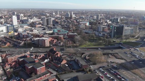 Coventry City Of Culture 2021 Centre Close Up Aerial Panning Out 4K Cine D